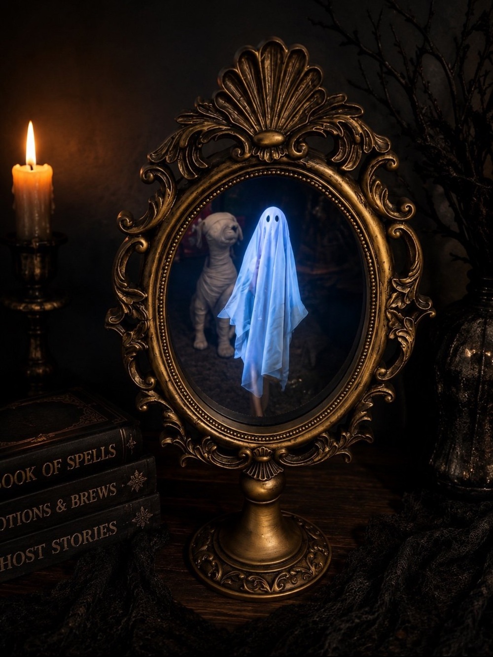 Christian Siriano Metallic Antique Gold Ornate Oval Ghost Vanity Mirror